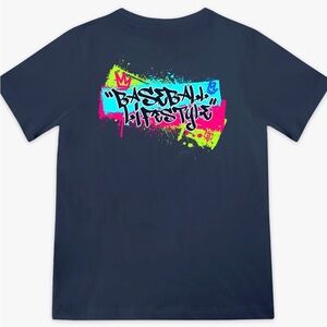 Baseball Lifestyle 101 Navy Graffiti Crown Short Sleeve Tee Adult Medium Tshirt